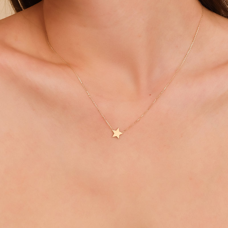 Solid Gold Engravable Star Necklace