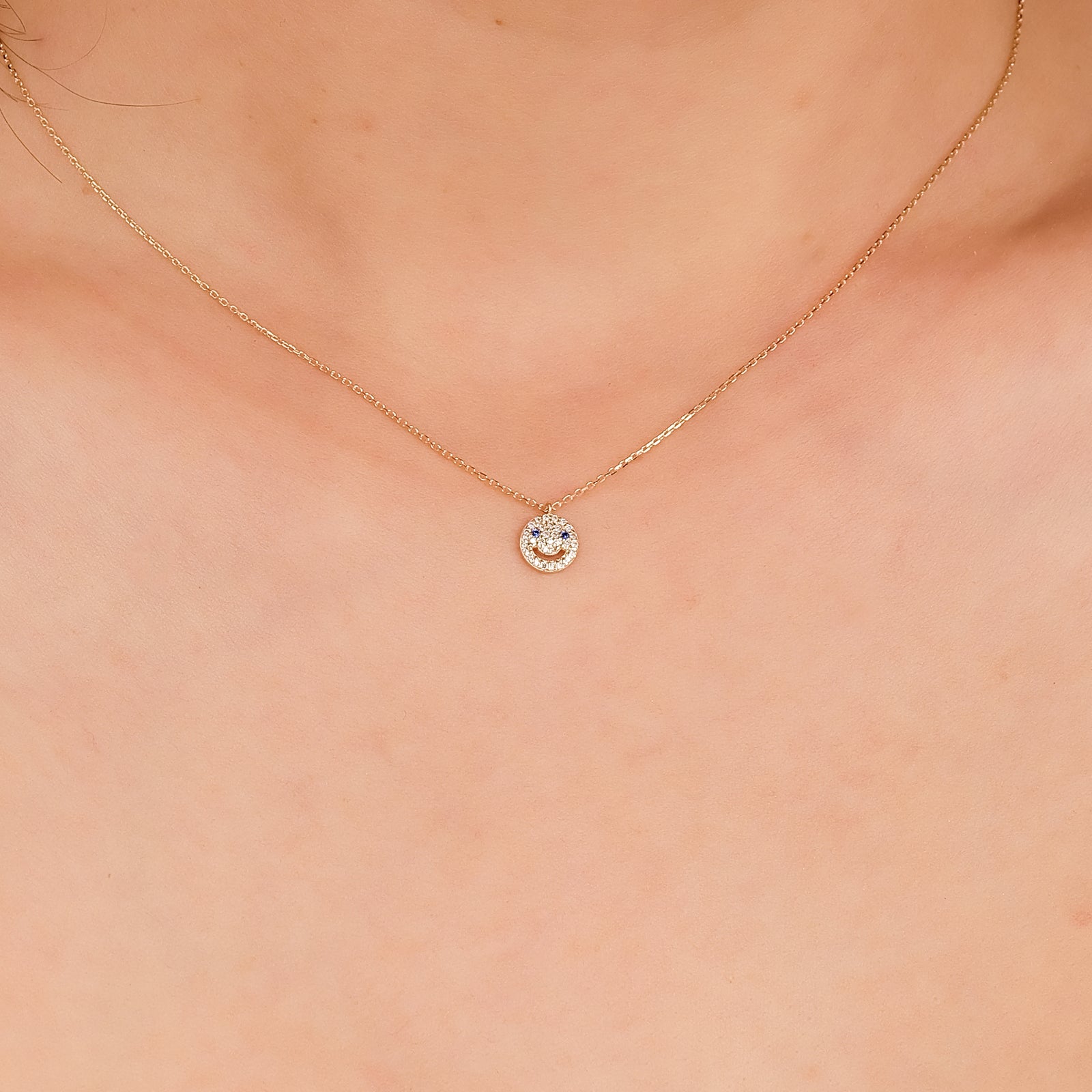 Diamond & Blue Sapphire Happy Face Necklace | Sarah Elise Jewelry