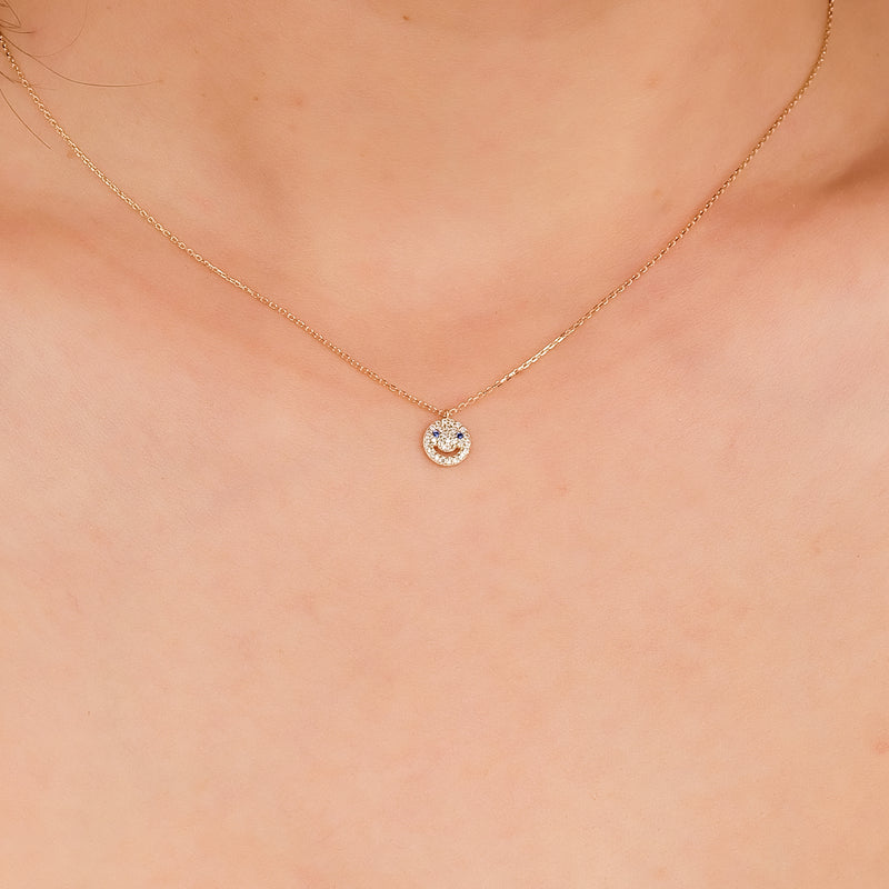 Sapphire Diamond Happy Face Necklace
