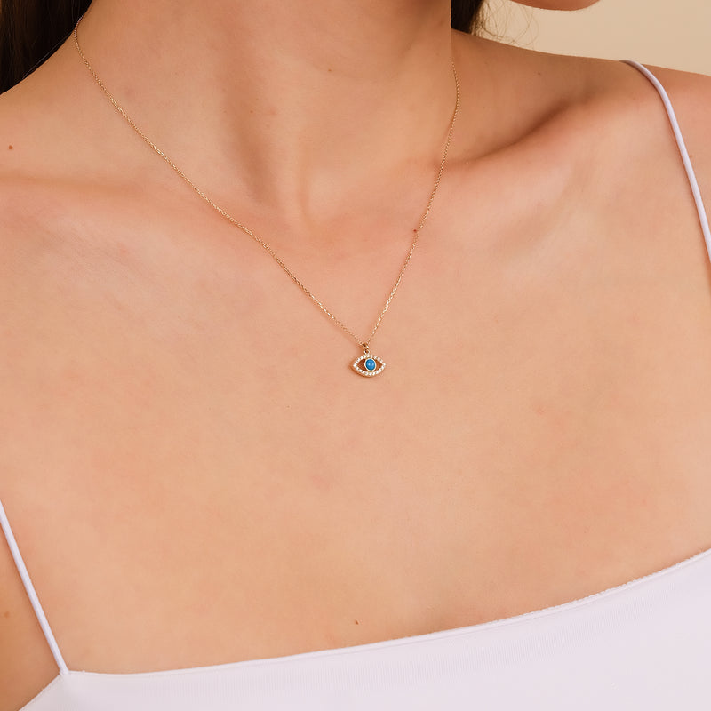 Natural Turquoise & Diamond Evil Eye Pendant Necklace, Sansa