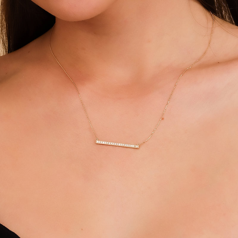 Handmade & Solid Gold Diamond Bar Pendant Necklace, Danna