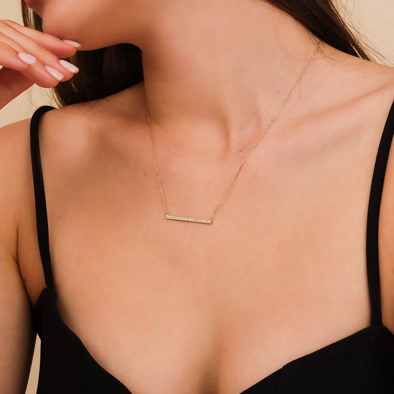 Handmade & Solid Gold Diamond Bar Pendant Necklace, Danna