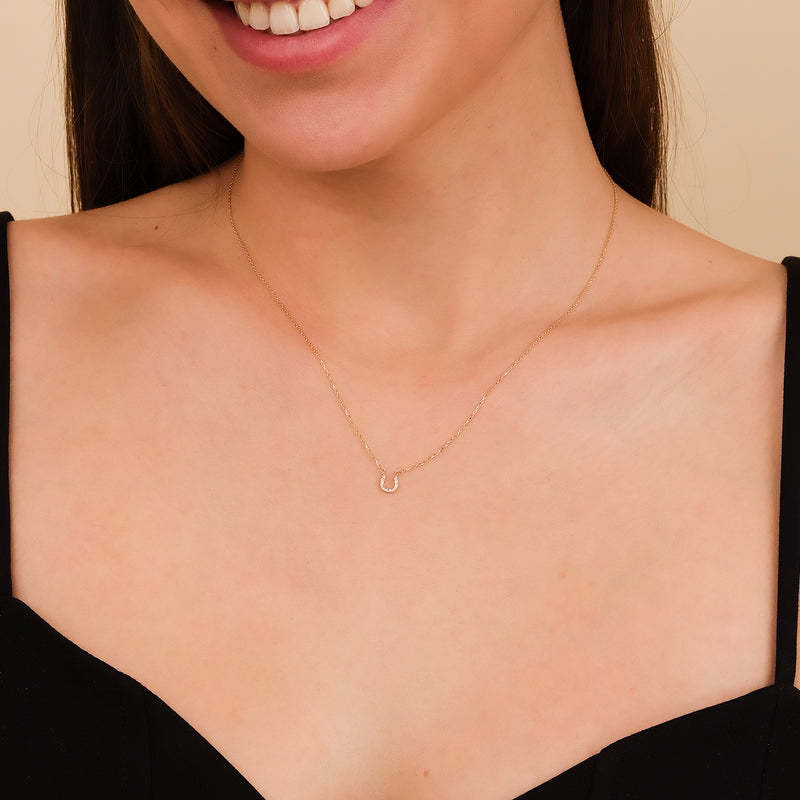 petite diamond paved horsehoe necklace for her