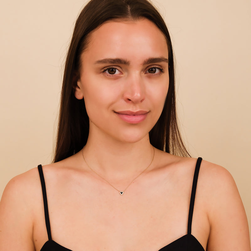Natural Diamond & Black Enamel Heart Necklace, Lilliana