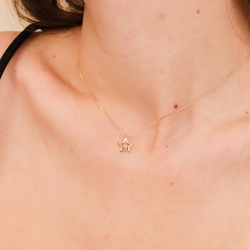 Petite Single Diamond in a Star Pendant Necklace, Skylar