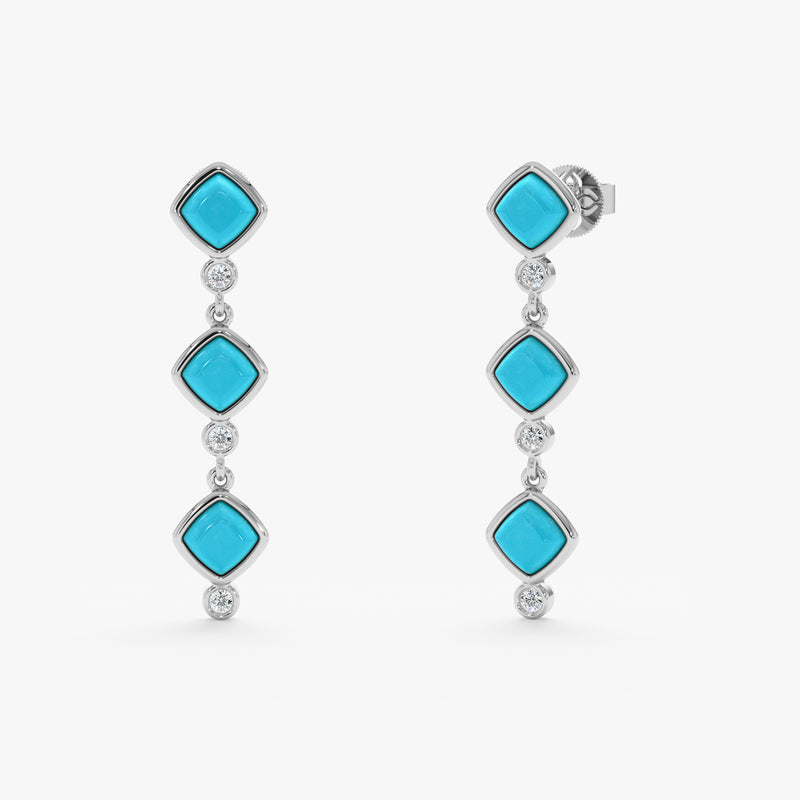 Turquoise and Lab Grown Diamond Drop Earrings, Ziranya