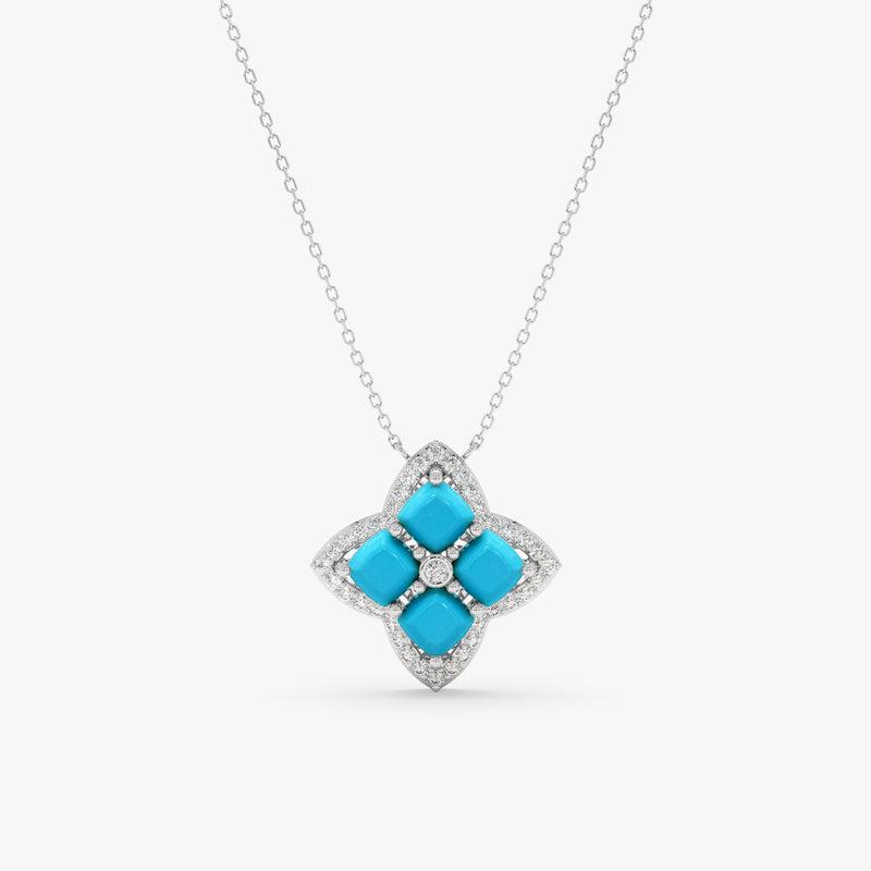 Turquoise & Lab Grown Diamond Clover Necklace, Elowith