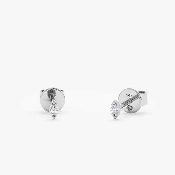 handcrafted pair of 14k white Gold Small Marquise Setting Earring studs in eye shape