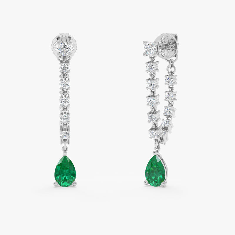 Natural Emerald and Lab Grown Diamond Chain Earring, Thalara