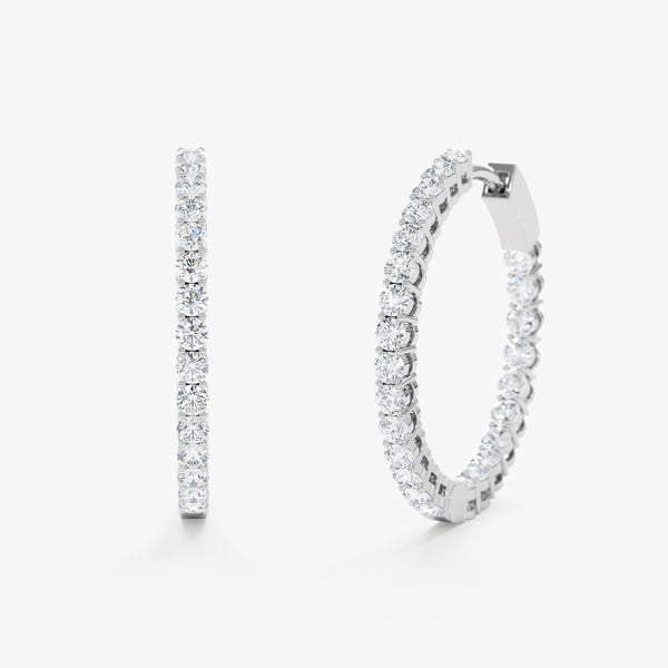 white gold diamond paved hoop earrings