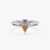 Solid Gold Citrine Amethyst V Ring, Velanira - Handcrafted ring featuring a citrine and amethyst gemstone in a modern design.