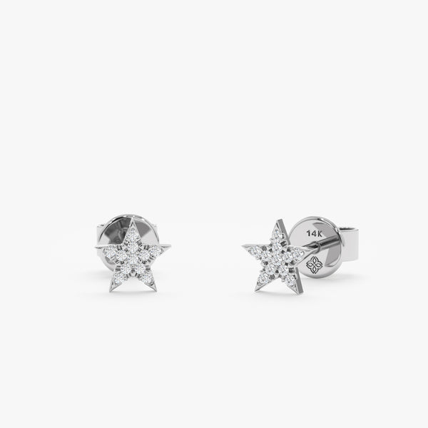 Minimalist Natural Pave Diamond Star Stud Earrings, Polaris