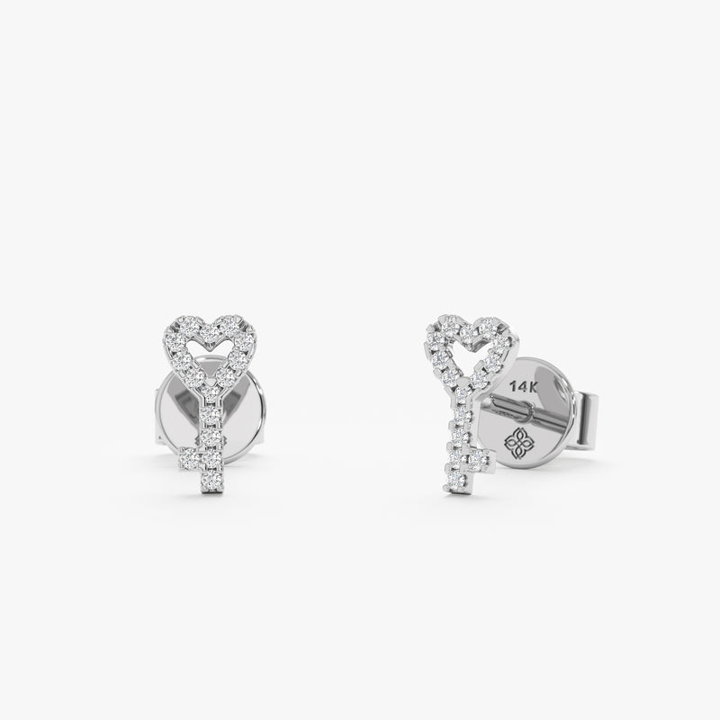 white gold and white diamond mini key earrings