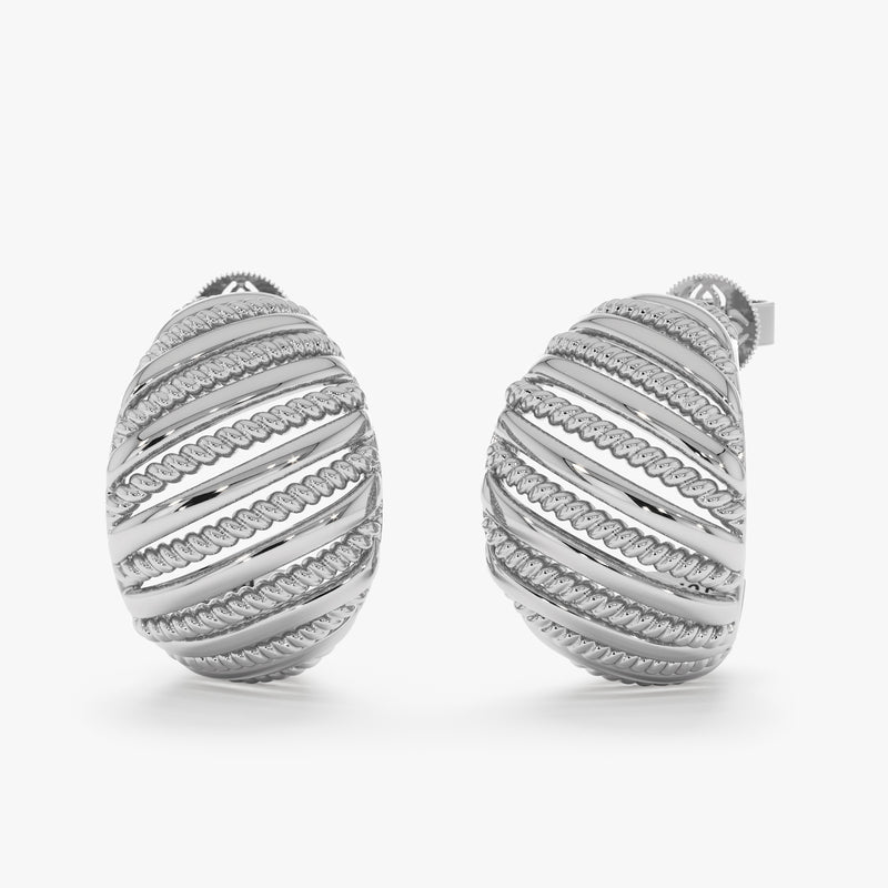 Gold Textured Hoop, Solid Gold Ribbed & Beaded Hoops, Evadne