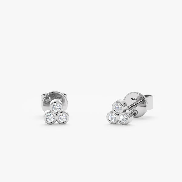 Triple Bezel Diamond Stud Earrings In Solid Gold, Victoria