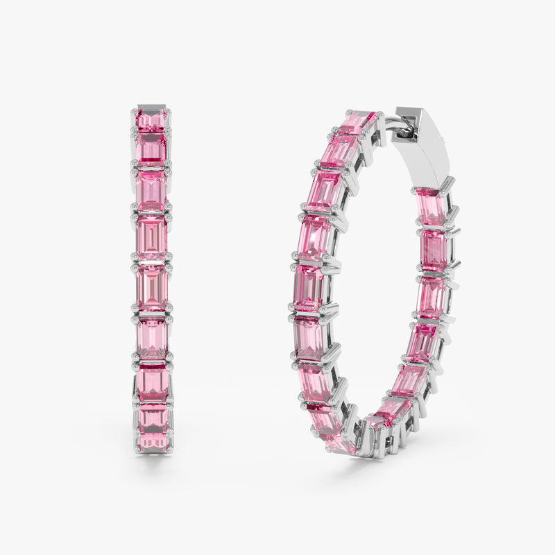 natural pink sapphire earrings in white gold