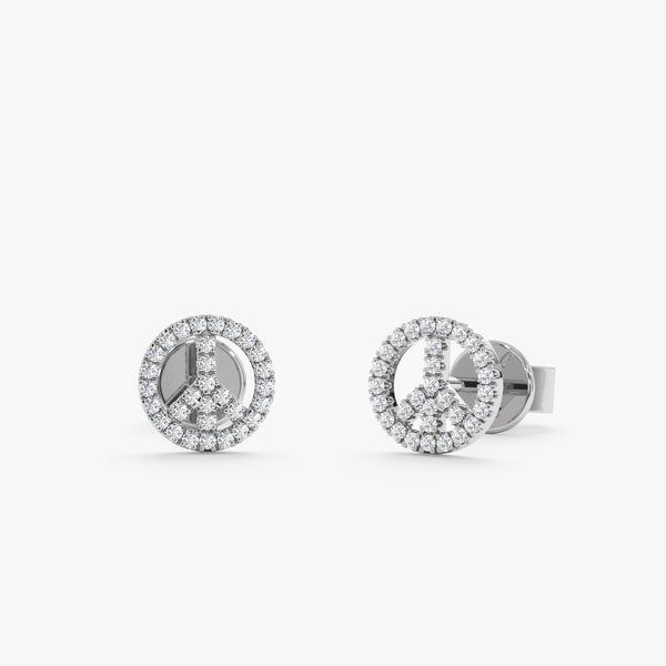 Handmade 14k solid white gold earring studs with natural white diamonds. 