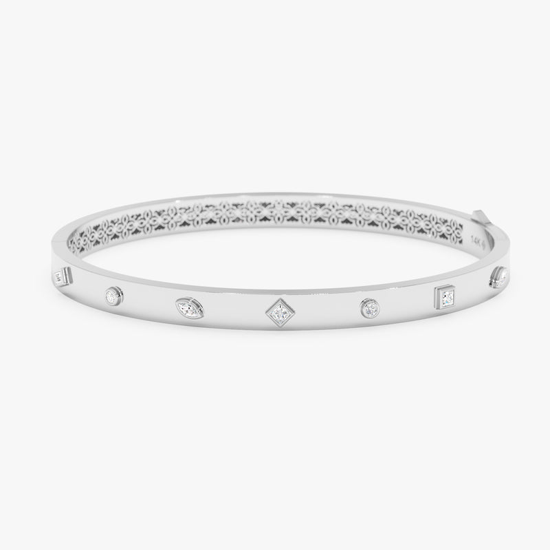 Genuine Gold Bangle, Mix Shape Diamond Bangle,Fiora