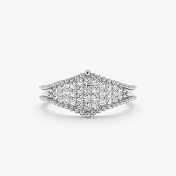 shield design ring with white diamonds in solid gold 