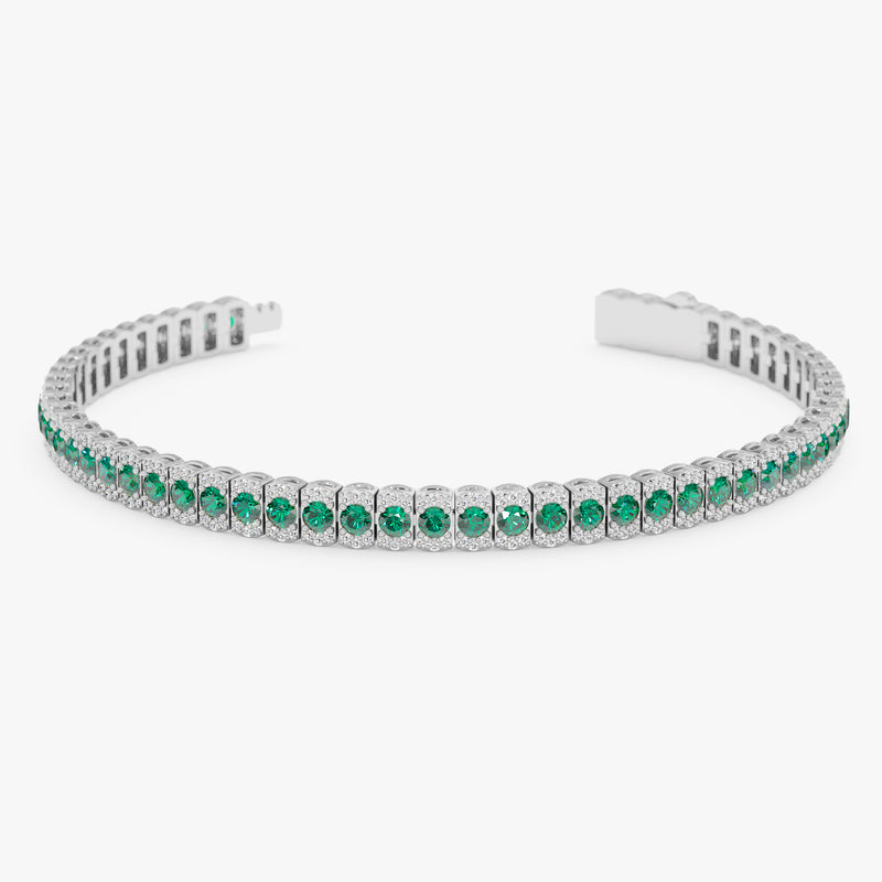 Lab Grown Emerald and Diamond Tennis Bracelet, Ismerelle