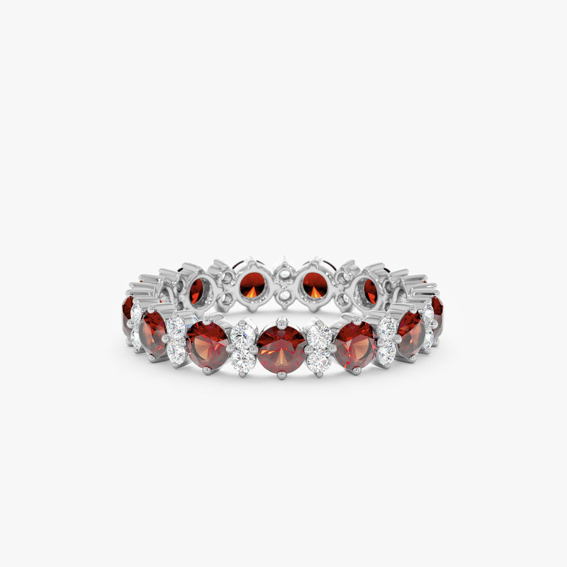 Garnet and Diamond Garland Eternity Band In Solid Gold, Ariel