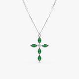 handcrafted 14k solid white gold marquise cross pendant necklace 