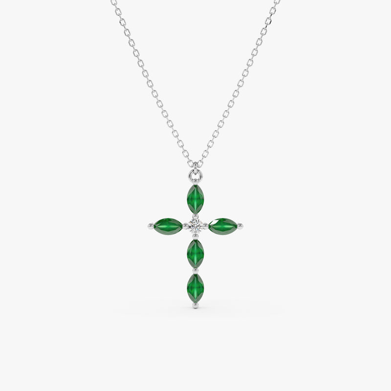 handcrafted 14k solid white gold marquise cross pendant necklace 