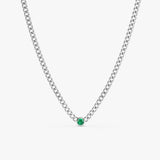 white gold cuban chain natural emerald necklace