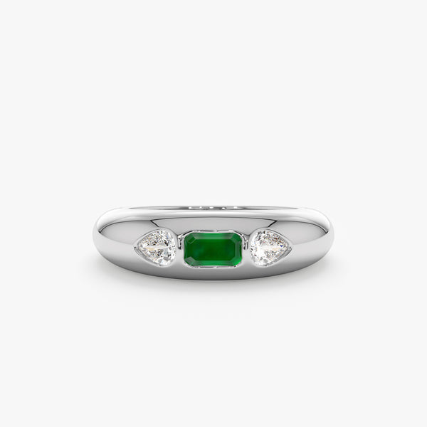 white gold diamond emerald dome ring