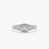 14k white gold diamond ring with beaded accents