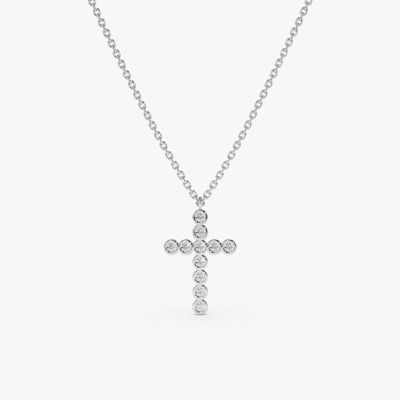 handcrafted solid white gold necklace with diamond bezel cross pendant 