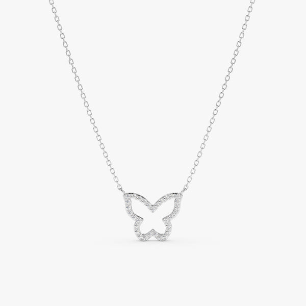 solid white gold butterfly cutout necklace with lined natural diamonds 