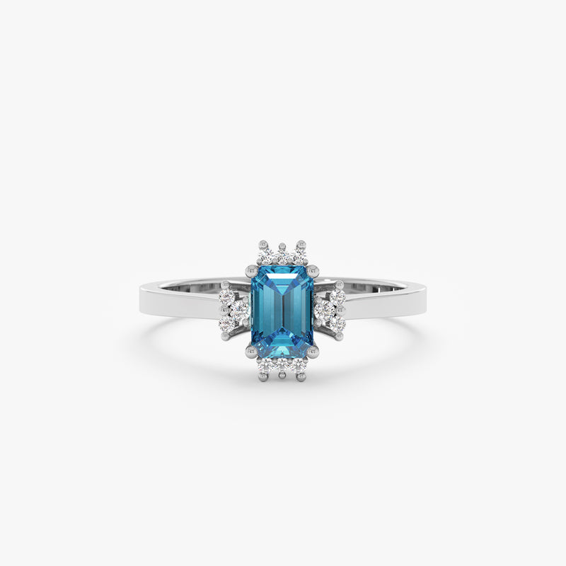 radiant cut ring with natural white diamonds in white gold