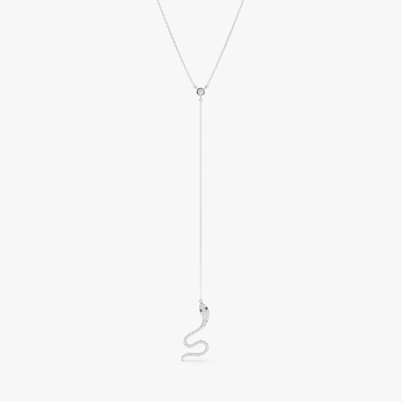 Natural White and Black Diamond Snake Lariat Necklace, Bora