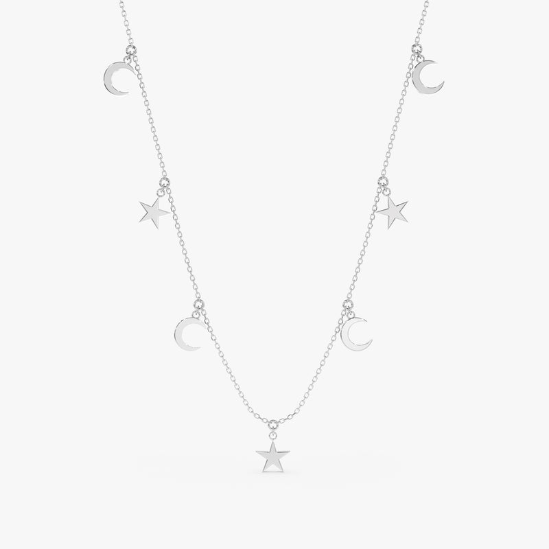Solid Gold Dangly Moon & Star Layering Necklace, Mae