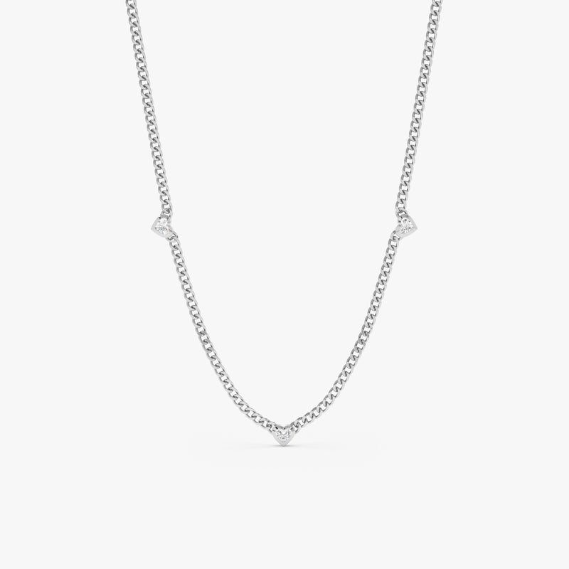 14k Solid Gold Cuban Chain Diamond Heart Necklace - Thin, Riley