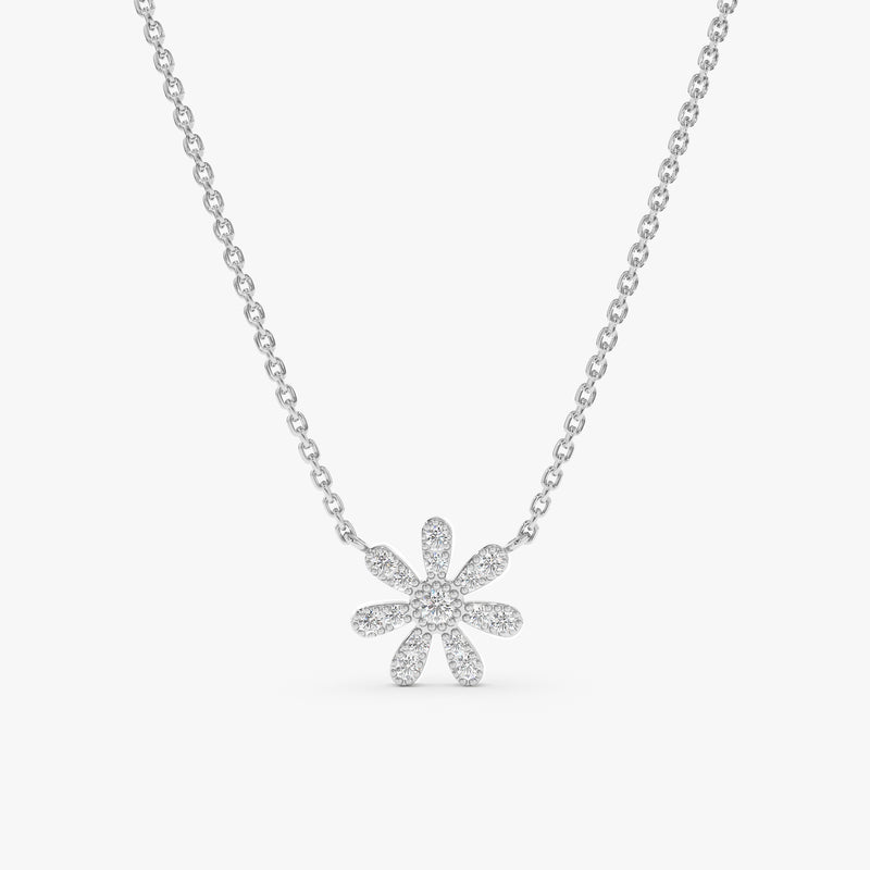 white gold cable chain daisy pendant