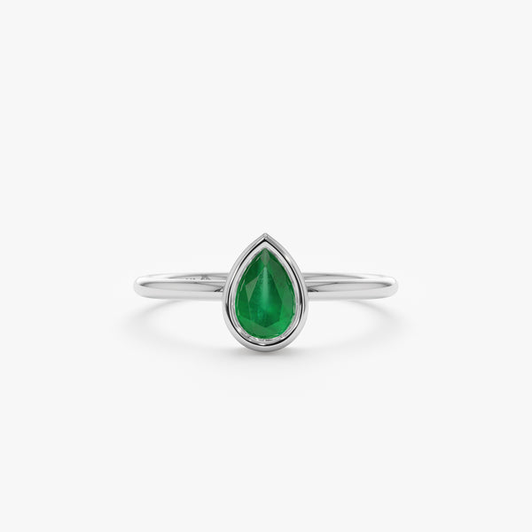 Solitaire Drop Emerald Solid Gold Dainty Stacking Ring, Ensley
