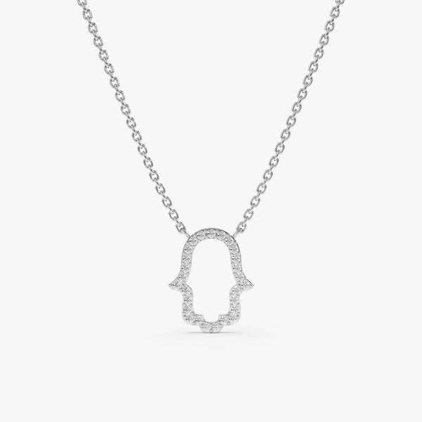 Solid Gold Pave Diamond Hamsa Cutout Necklace, Bina
