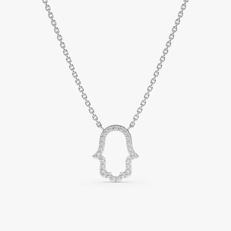 Solid Gold Pave Diamond Hamsa Cutout Necklace, Bina
