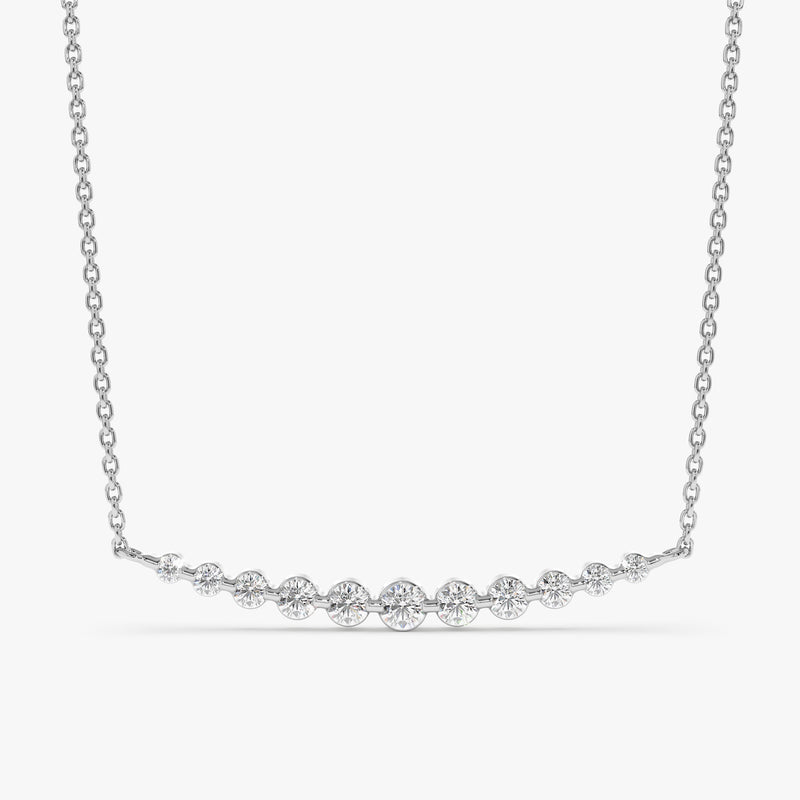 handcrafted solid white gold multiple diamond bar curve pendant necklace