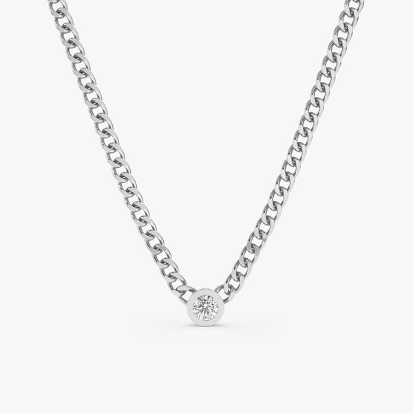 solid white gold handmade necklace with single diamond bezel