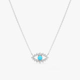 handmade solid white gold necklace with diamond eye pendant with turquoise stone