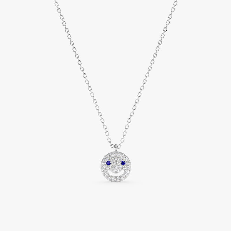 Sapphire Diamond Happy Face Necklace