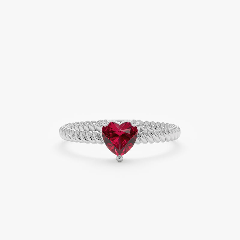 white gold heart shape pink gemstone ring