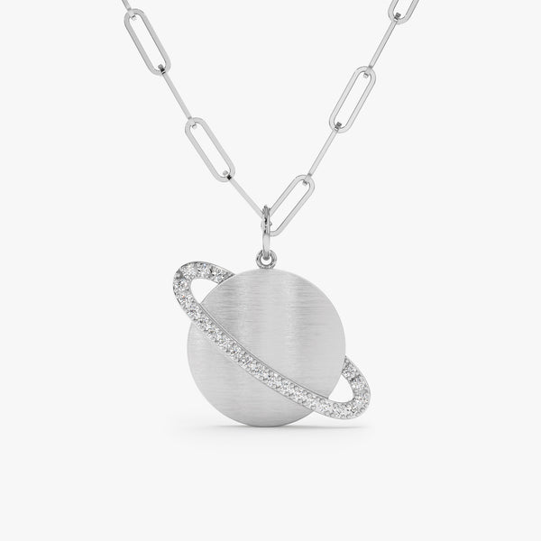 Paperclip Chain Diamond Saturn Charm & Necklace, Michelle
