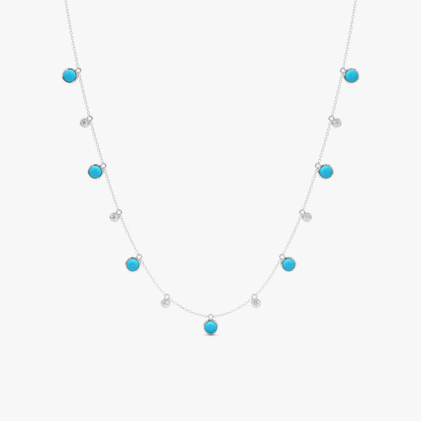 Turquoise & Lab Grown Diamond Station Necklace, Virey