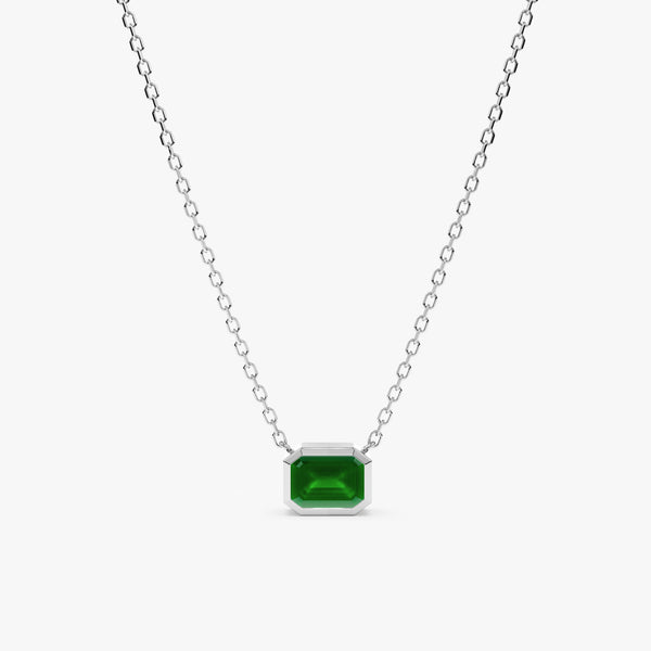 handmade solid 14k white gold necklace with natural emerald pendant