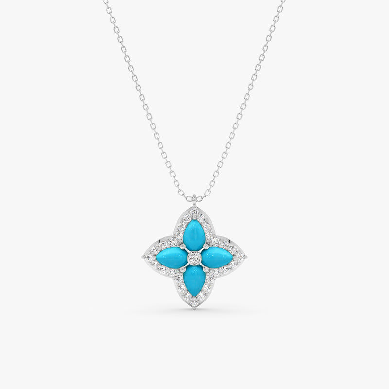 Turquoise & Lab Grown Diamond Flower Necklace, Eirlys