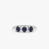 Natural Blue Sapphire and Diamond Garland Ring In Solid Gold